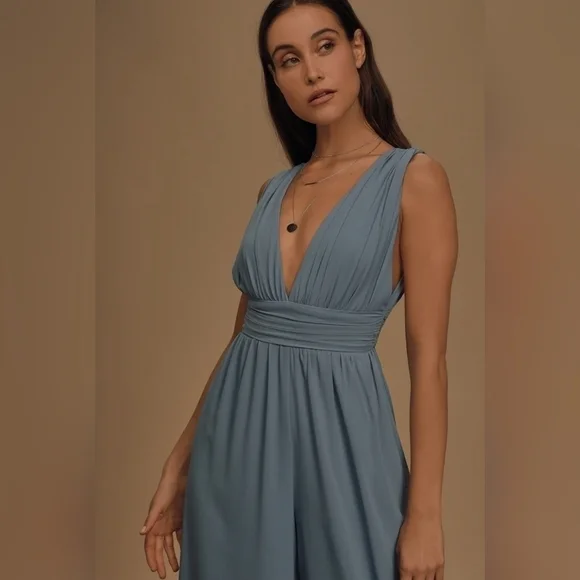 Lulu's Divine Muse Slate Blue Wide-Leg Jumpsuit - Picture 4 of 12